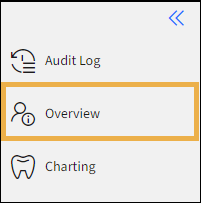 Dental chart menu with a yellow highlight box around Overview.